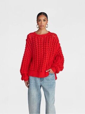 BB by KAHLANA Women's Pullover Sweater 'The Chunky Knit Crew' - Red M